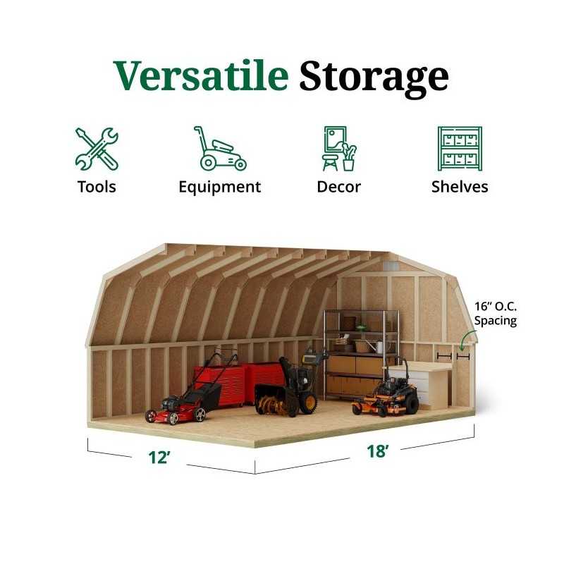 Little Cottage Co. Classic Gambrel 12x18 Wood Barn Shed Kit w/ 4' Sidewall (12x18 CGB-4-PC)