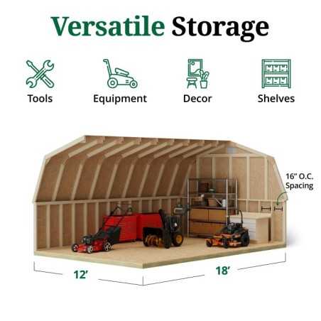 Little Cottage Co. Classic Gambrel 12x18 Wood Barn Shed Kit w/ 4' Sidewall (12x18 CGB-4-PC)