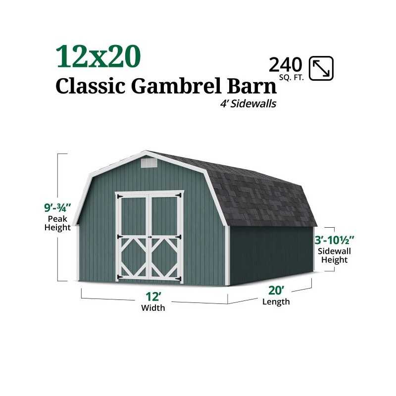 Little Cottage Co. Classic Gambrel 12x20 Wood Barn Wood Shed Kit w/ 4' Sidewall (12x20 CGB-4-PC)