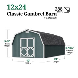 Little Cottage Co. Classic Gambrel 12x24 Wood Barn Wood Shed Kit w/ 4' Sidewall (12x24 CGB-4-PC)