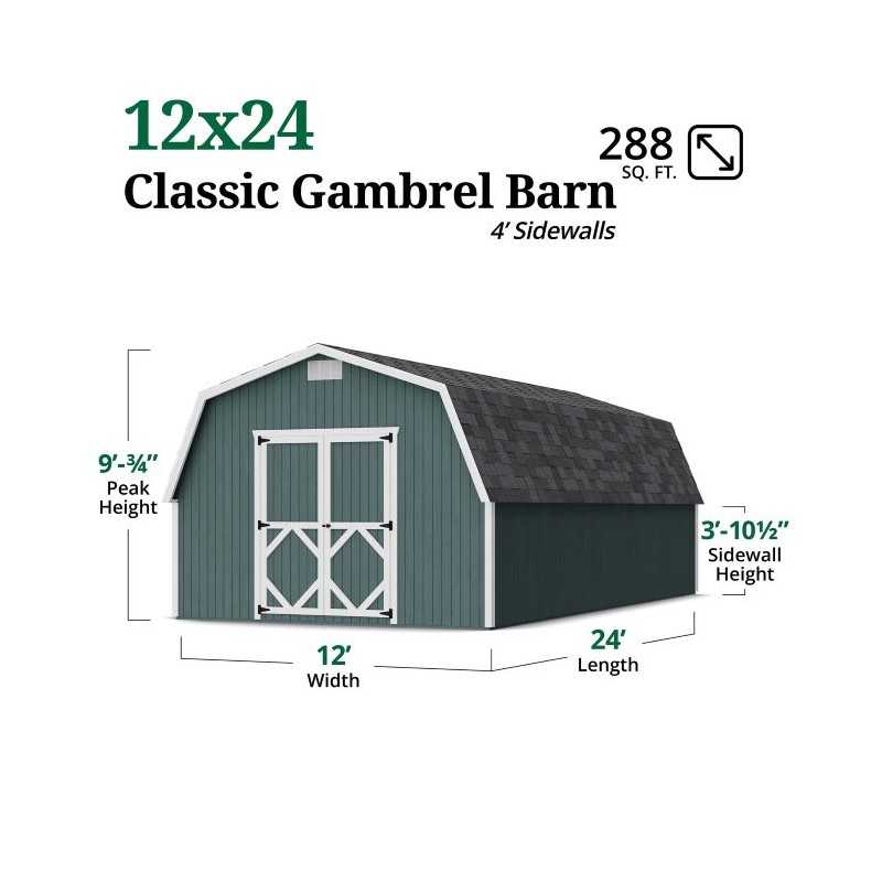 Little Cottage Co. Classic Gambrel 12x24 Wood Barn Wood Shed Kit w/ 4' Sidewall (12x24 CGB-4-PC)