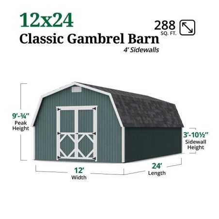 Little Cottage Co. Classic Gambrel 12x24 Wood Barn Wood Shed Kit w/ 4' Sidewall (12x24 CGB-4-PC)