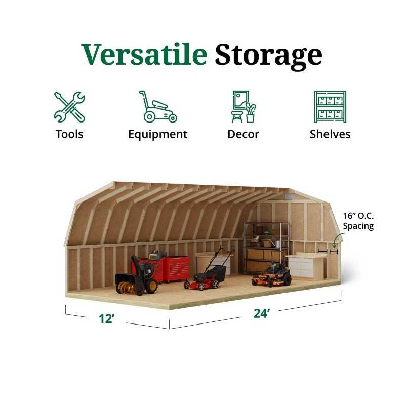Little Cottage Co. Classic Gambrel 12x24 Wood Barn Wood Shed Kit w/ 4' Sidewall (12x24 CGB-4-PC)