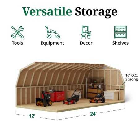 Little Cottage Co. Classic Gambrel 12x24 Wood Barn Wood Shed Kit w/ 4' Sidewall (12x24 CGB-4-PC)
