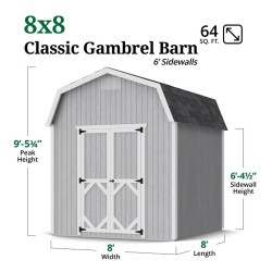 Little Cottage Co. Classic Gambrel 8x8 Wood Barn Shed Kit w/ 6' Sidewall (8x8 CGB-6-PC)