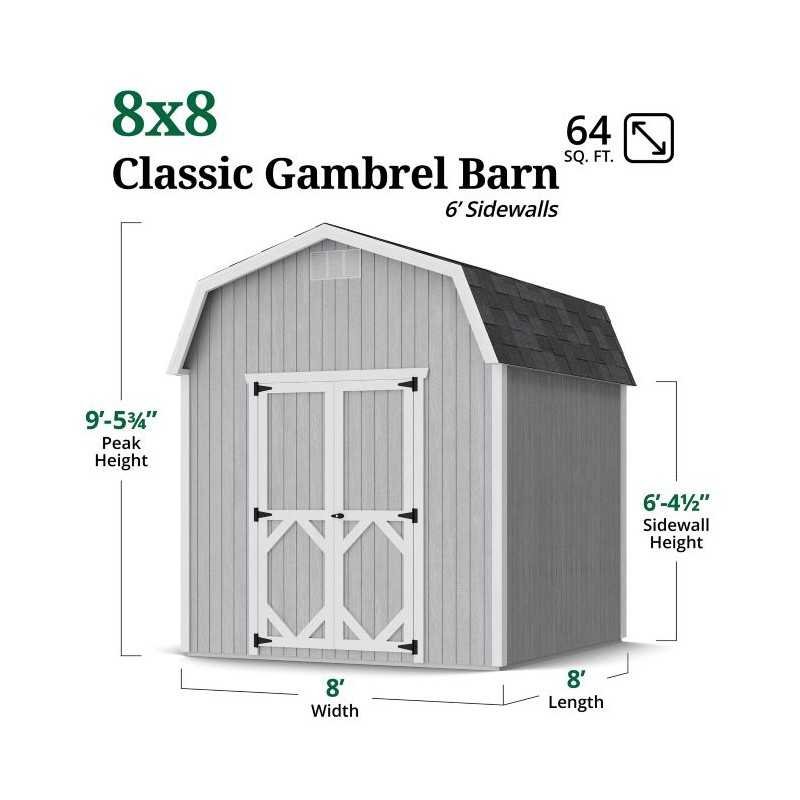 Little Cottage Co. Classic Gambrel 8x8 Wood Barn Shed Kit w/ 6' Sidewall (8x8 CGB-6-PC)