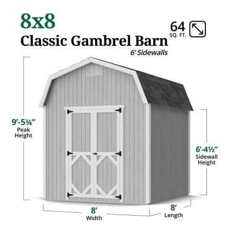 Little Cottage Co. Classic Gambrel 8x8 Wood Barn Shed Kit w/ 6' Sidewall (8x8 CGB-6-PC)