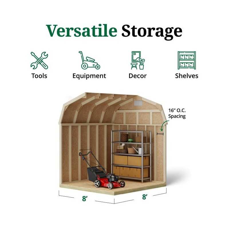 Little Cottage Co. Classic Gambrel 8x8 Wood Barn Shed Kit w/ 6' Sidewall (8x8 CGB-6-PC)