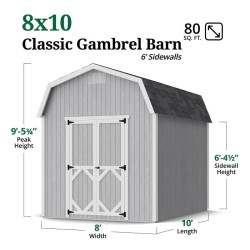Little Cottage Co. Classic Gambrel 8x10 Wood Barn Shed Kit w/ 6 ft Sidewall (8x10 CGB-6-PC)