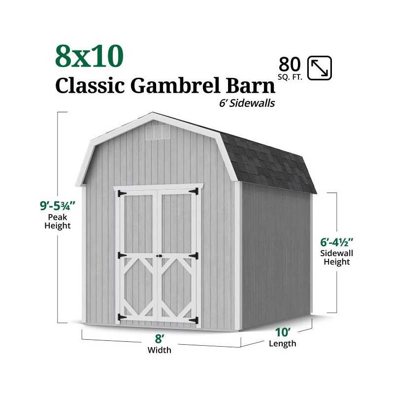 Little Cottage Co. Classic Gambrel 8x10 Wood Barn Shed Kit w/ 6 ft Sidewall (8x10 CGB-6-PC)
