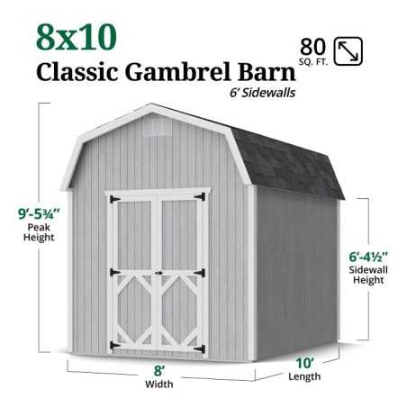 Little Cottage Co. Classic Gambrel 8x10 Wood Barn Shed Kit w/ 6 ft Sidewall (8x10 CGB-6-PC)