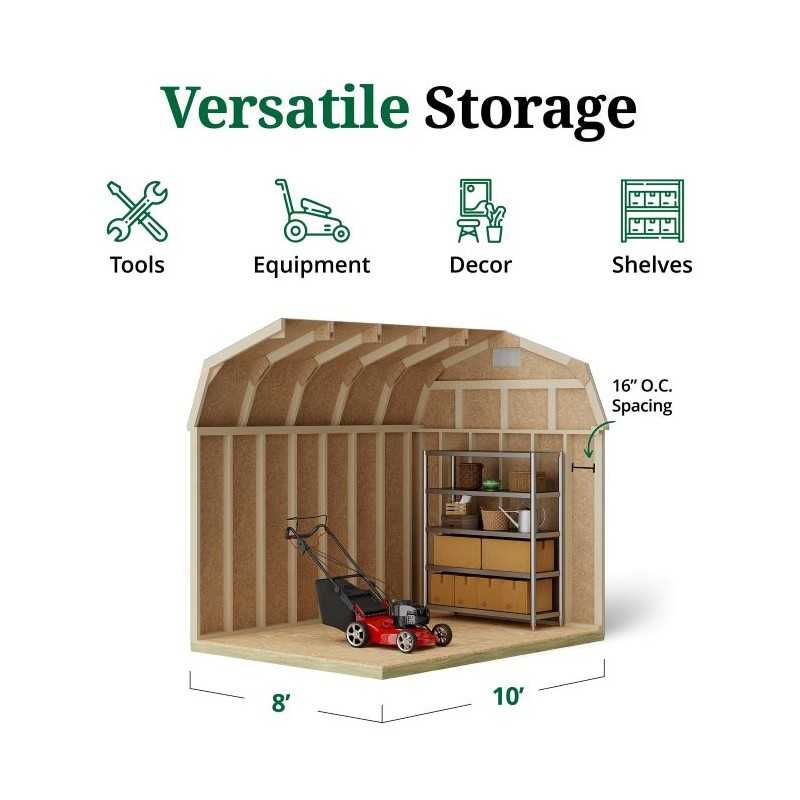 Little Cottage Co. Classic Gambrel 8x10 Wood Barn Shed Kit w/ 6 ft Sidewall (8x10 CGB-6-PC)