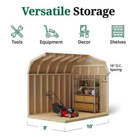 Little Cottage Co. Classic Gambrel 8x10 Wood Barn Shed Kit w/ 6 ft Sidewall (8x10 CGB-6-PC)
