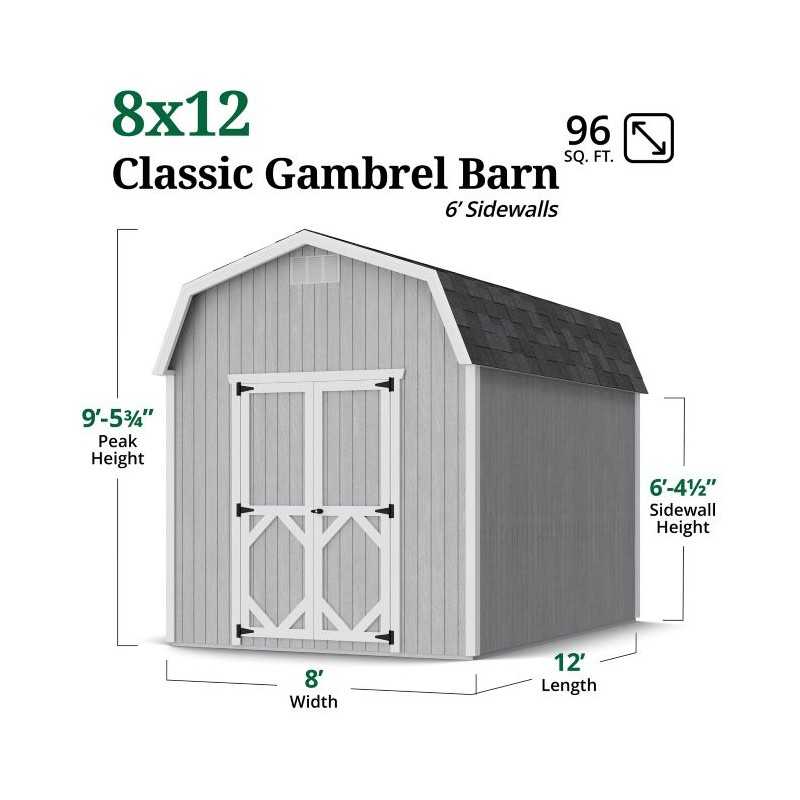 Little Cottage Co. Classic Gambrel 8x12 Wood Barn Shed Kit w/ 6' Sidewall (8x12 CGB-6-PC)
