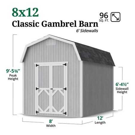 Little Cottage Co. Classic Gambrel 8x12 Wood Barn Shed Kit w/ 6' Sidewall (8x12 CGB-6-PC)