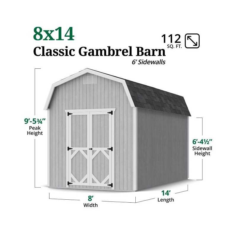 Little Cottage Co. Classic Gambrel 8x14 Wood Barn Shed Kit w/ 6' Sidewall (8x14 CGB-6-PC)