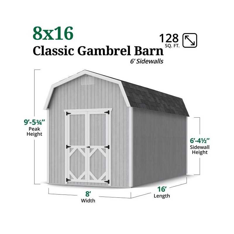 Little Cottage Co. Classic Gambrel 8x16 Wood Barn Shed Kit w/ 6' Sidewall (8x16 CGB-6-PC)