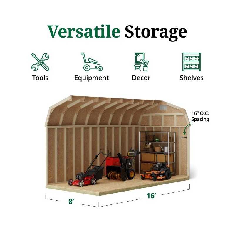 Little Cottage Co. Classic Gambrel 8x16 Wood Barn Shed Kit w/ 6' Sidewall (8x16 CGB-6-PC)