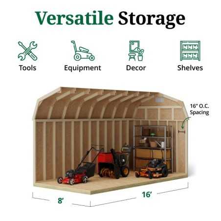 Little Cottage Co. Classic Gambrel 8x16 Wood Barn Shed Kit w/ 6' Sidewall (8x16 CGB-6-PC)