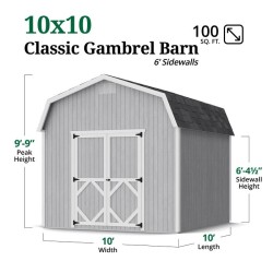 Little Cottage Co. Classic Gambrel 10x10 Wood Barn Shed Kit w/ 6' Sidewall (10x10 CGB-6-PC)