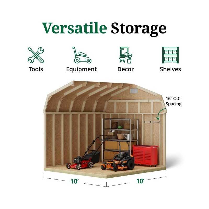 Little Cottage Co. Classic Gambrel 10x12 Wood Barn Shed Kit w/ 6' Sidewall (10x12 CGB-6-PC)