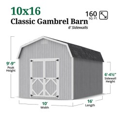 Little Cottage Co. 10x12 Classic Gambrel Barn Wood Shed Kit w/ 6' Sidewall (10x12-CWGB-6-WPNK)