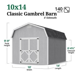Little Cottage Co. Classic Gambrel 10x14 Wood Barn Shed Kit w/ 6' Sidewall (10x14 CGB-6-PC)