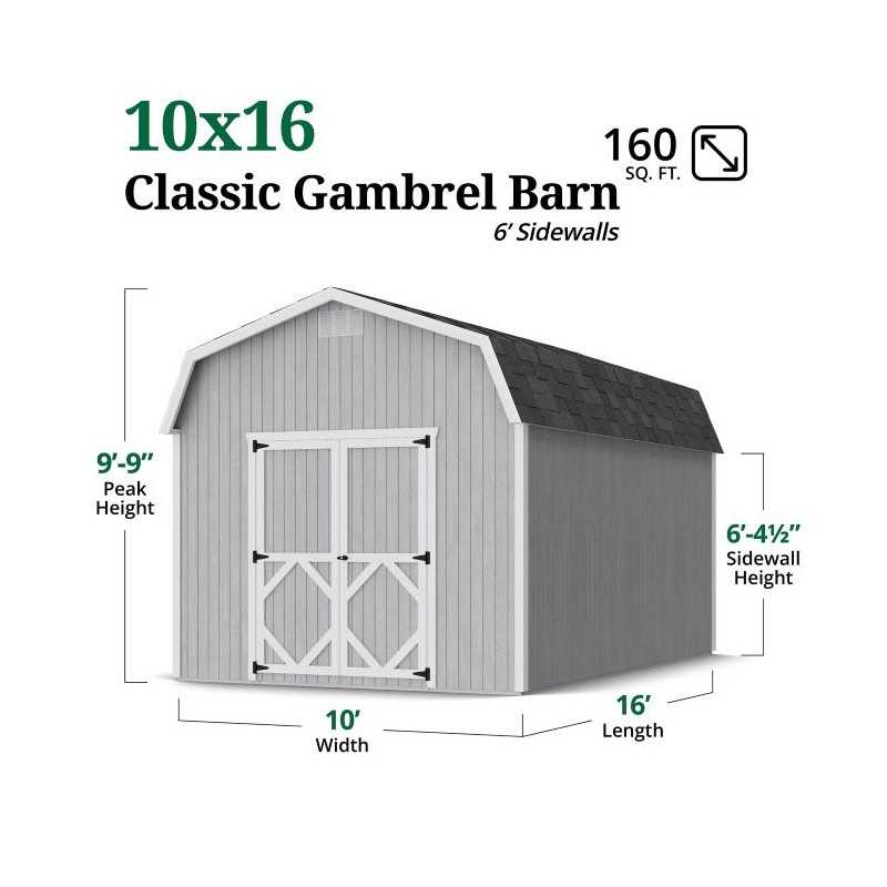 Little Cottage Co. Classic Gambrel 10x16 Wood Barn Shed Kit w/ 6' Sidewall (10x16 CGB-6-PC)