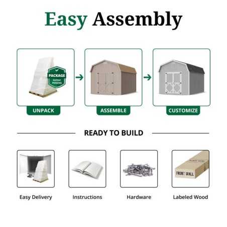 Little Cottage Co. Classic Gambrel 10x16 Wood Barn Shed Kit w/ 6' Sidewall (10x16 CGB-6-PC)