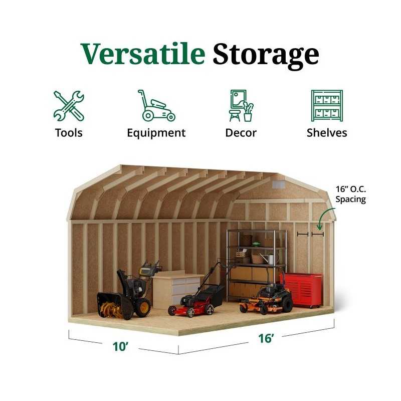 Little Cottage Co. Classic Gambrel 10x16 Wood Barn Shed Kit w/ 6' Sidewall (10x16 CGB-6-PC)