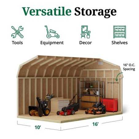Little Cottage Co. Classic Gambrel 10x16 Wood Barn Shed Kit w/ 6' Sidewall (10x16 CGB-6-PC)