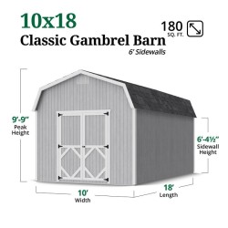Little Cottage Co. Classic Gambrel 10x18 Wood Barn Shed Kit w/ 6' Sidewall (10x18 CGB-6-PC)