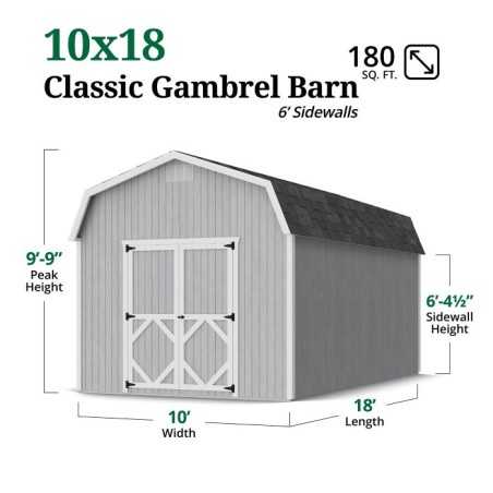Little Cottage Co. Classic Gambrel 10x18 Wood Barn Shed Kit w/ 6' Sidewall (10x18 CGB-6-PC)