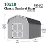 Little Cottage Co. Classic Gambrel 10x18 Wood Barn Shed Kit w/ 6' Sidewall (10x18 CGB-6-PC)