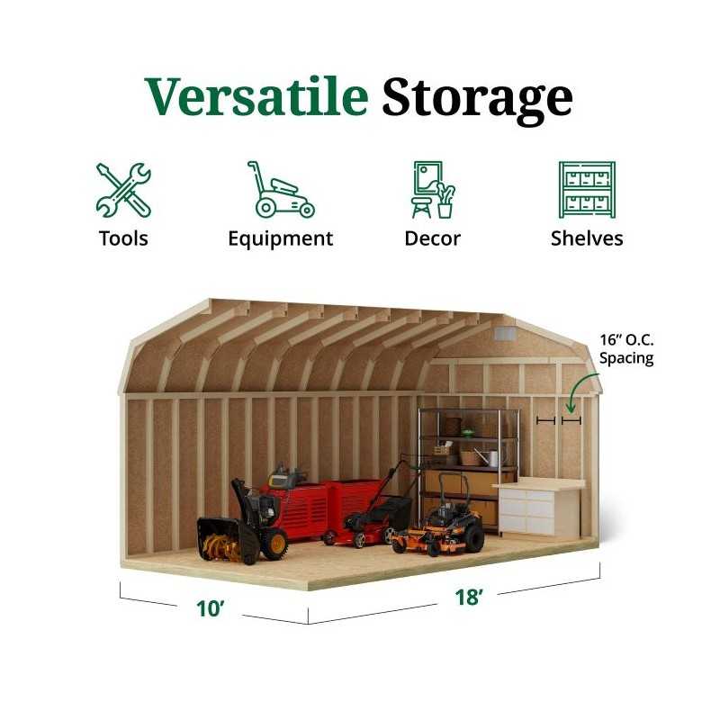 Little Cottage Co. Classic Gambrel 10x18 Wood Barn Shed Kit w/ 6' Sidewall (10x18 CGB-6-PC)