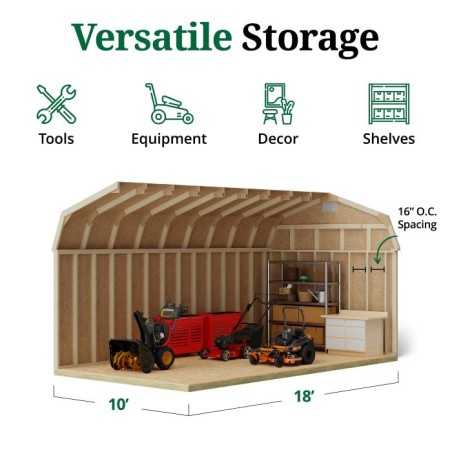 Little Cottage Co. Classic Gambrel 10x18 Wood Barn Shed Kit w/ 6' Sidewall (10x18 CGB-6-PC)