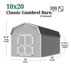 Little Cottage Co. Classic Gambrel 10x20 Wood Barn Shed Kit w/ 6' Sidewall (10x20 CGB-6-PC)