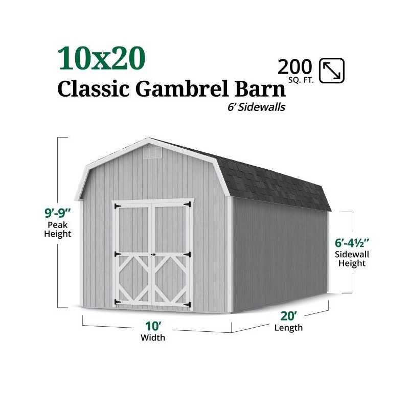Little Cottage Co. Classic Gambrel 10x20 Wood Barn Shed Kit w/ 6' Sidewall (10x20 CGB-6-PC)