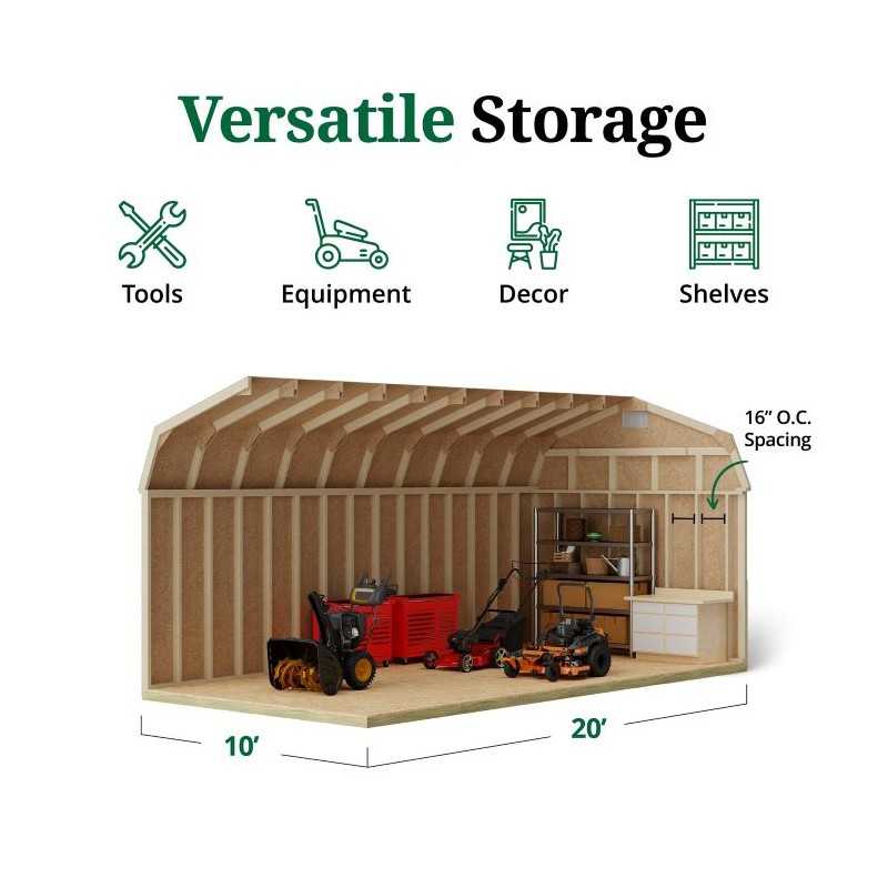 Classic Gambrel 10x20 Wood Shed Kit w/ 6' Sidewall (10x20 CGB-6-PC)