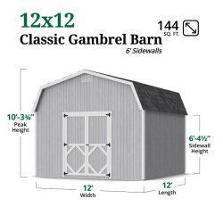 Little Cottage Co. Classic Gambrel 12x12 Wood Barn Shed Kit w/ 6' Sidewall (12x12 CGB-6-PC)