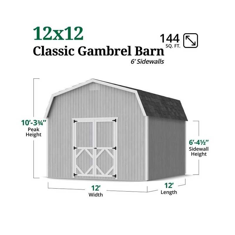 Little Cottage Co. Classic Gambrel 12x12 Wood Barn Shed Kit w/ 6' Sidewall (12x12 CGB-6-PC)
