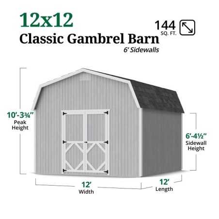 Little Cottage Co. Classic Gambrel 12x12 Wood Barn Shed Kit w/ 6' Sidewall (12x12 CGB-6-PC)