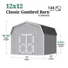 Little Cottage Co. Classic Gambrel 12x12 Wood Barn Shed Kit w/ 6' Sidewall (12x12 CGB-6-PC)