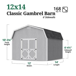 Little Cottage Co. Classic Gambrel 12x14 Wood Barn Shed Kit w/ 6' Sidewall (12x14 CGB-6-PC)