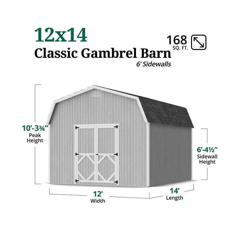 Little Cottage Co. Classic Gambrel 12x14 Wood Barn Shed Kit w/ 6' Sidewall (12x14 CGB-6-PC)
