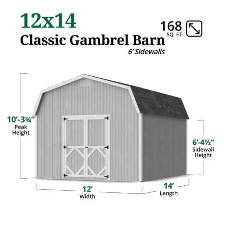 Little Cottage Co. Classic Gambrel 12x14 Wood Barn Shed Kit w/ 6' Sidewall (12x14 CGB-6-PC)