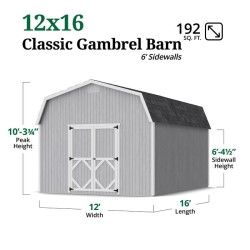 Little Cottage Co. Classic Gambrel 12x16 Wood Barn Shed Kit w/ 6' Sidewall (12x16 CGB-6-PC)