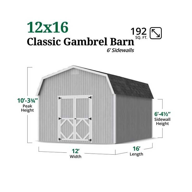 Little Cottage Co. Classic Gambrel 12x16 Wood Barn Shed Kit w/ 6' Sidewall (12x16 CGB-6-PC)