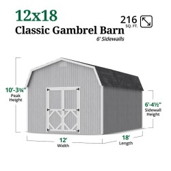 Little Cottage Co. Classic Gambrel 12x18 Wood Barn Shed Kit w/ 6' Sidewall (12x18 CGB-6-PC)