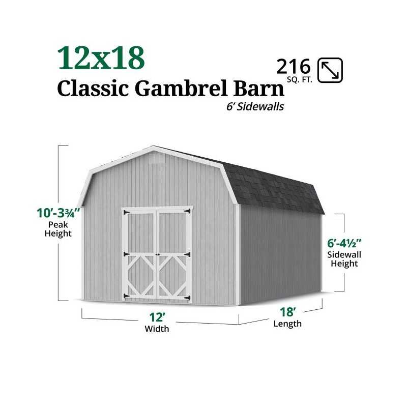 Little Cottage Co. Classic Gambrel 12x18 Wood Barn Shed Kit w/ 6' Sidewall (12x18 CGB-6-PC)